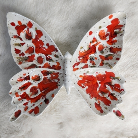 Vintage MCM Ceramic Paint Splatter Butterfly Trinket Dish - Picture 1 of 5